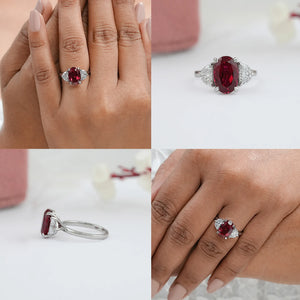 Ruby And Half Moon Diamond Three Stone Ring