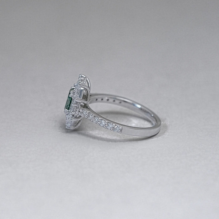 Oval Cut Green Half Moon Halo Engagement Ring