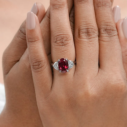 Ruby Oval Gemstone Three Stone Engagement Ring Rings