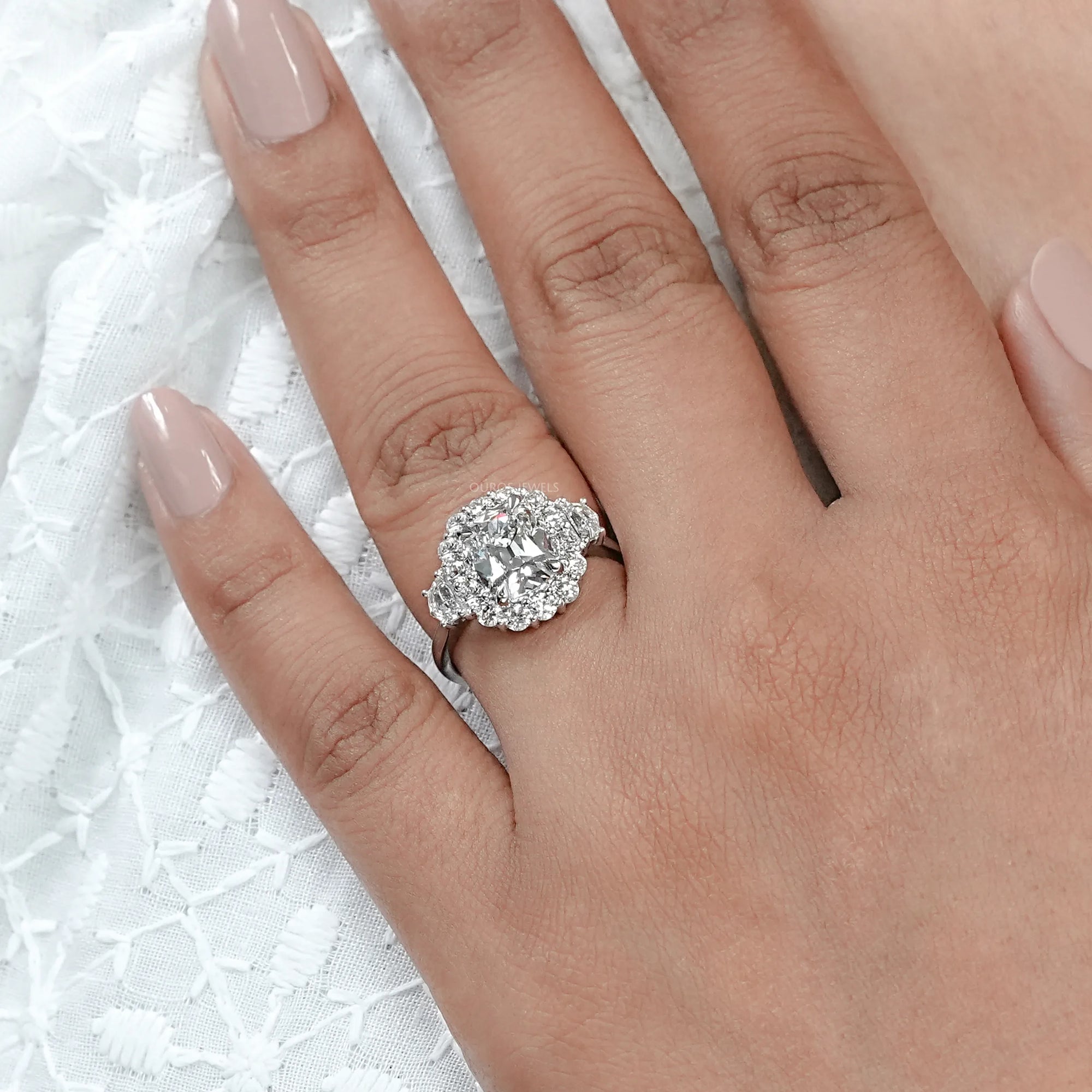 Old Mine Cushion Cut Halo Diamond Engagement Ring Ring