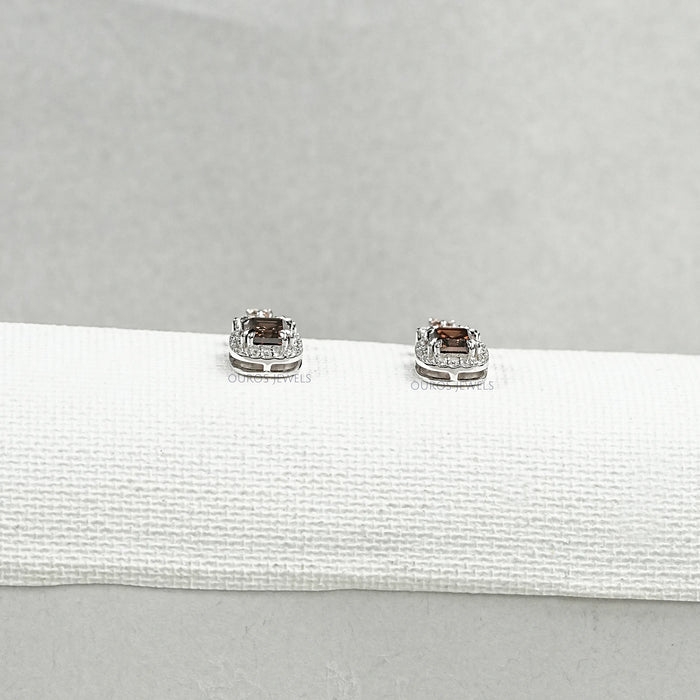 Chocolate Asscher Cut Halo Dangle Earrings