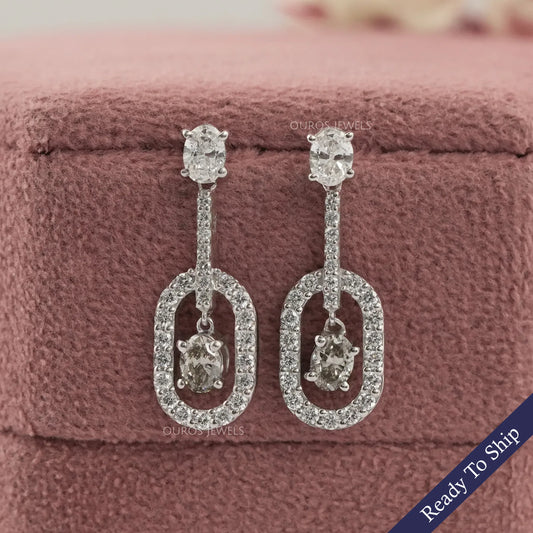 Olive Oval Lab Diamond Halo Drop Earrings Earrings