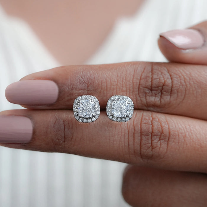 Cushion Diamond Halo Stud  Earrings