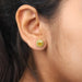 yellow cushion cut lab diamond yellow gold stud earrings halo showed in ear