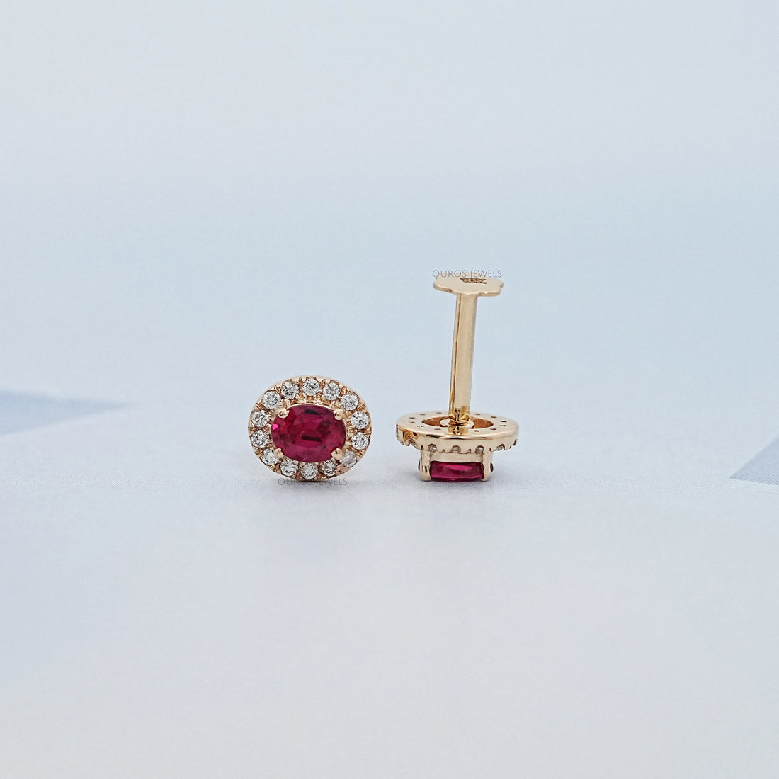 Ruby Oval Gemstone Halo Set Stud Earring Earring