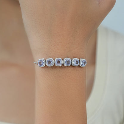 Light Purple Square Cushion Gemstone Halo Bracelet
