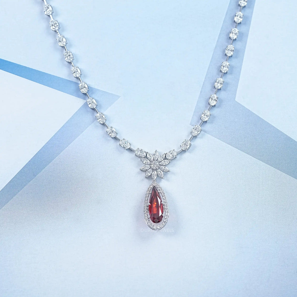 Red Ruby Pear Gemstone Bridal Necklace Necklaces