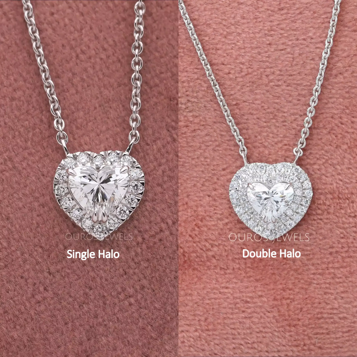 Heart Cut Lab Grown Diamond Double Halo Pendant