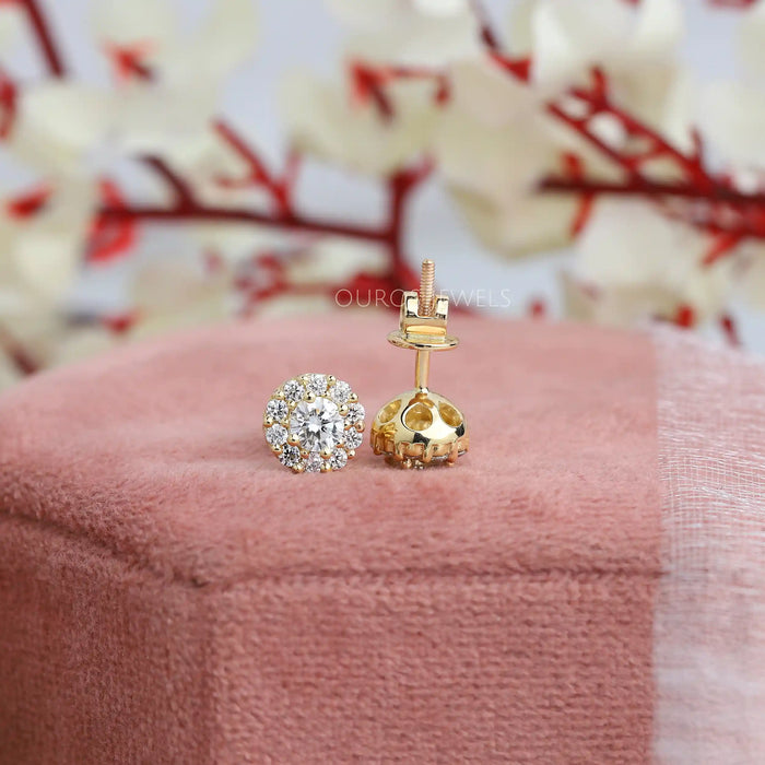 round diamond halo stud earrings