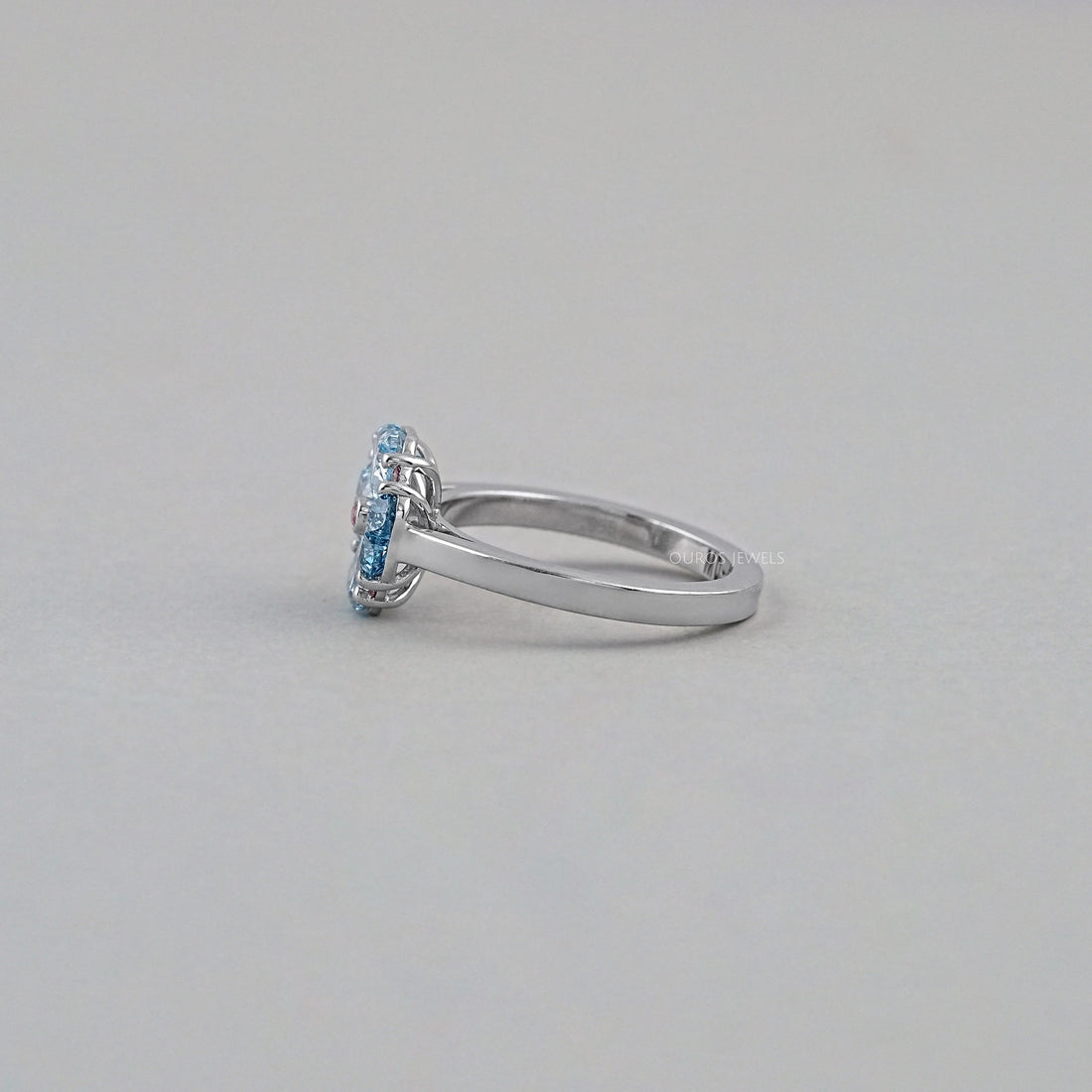 Blue Heart Cut Lab Diamond Flower Ring Ring