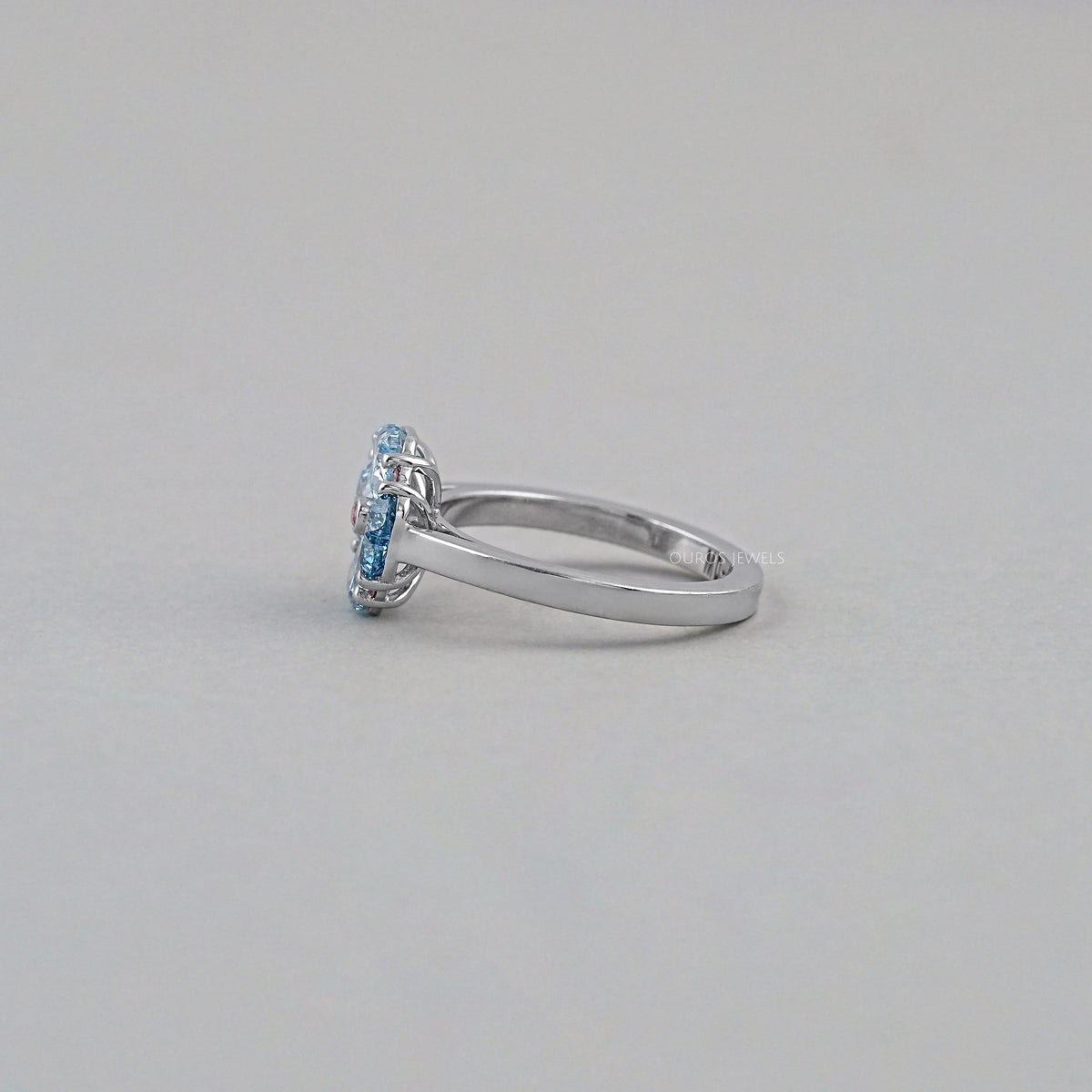 Blue Heart Cut Lab Diamond Flower Ring Ring