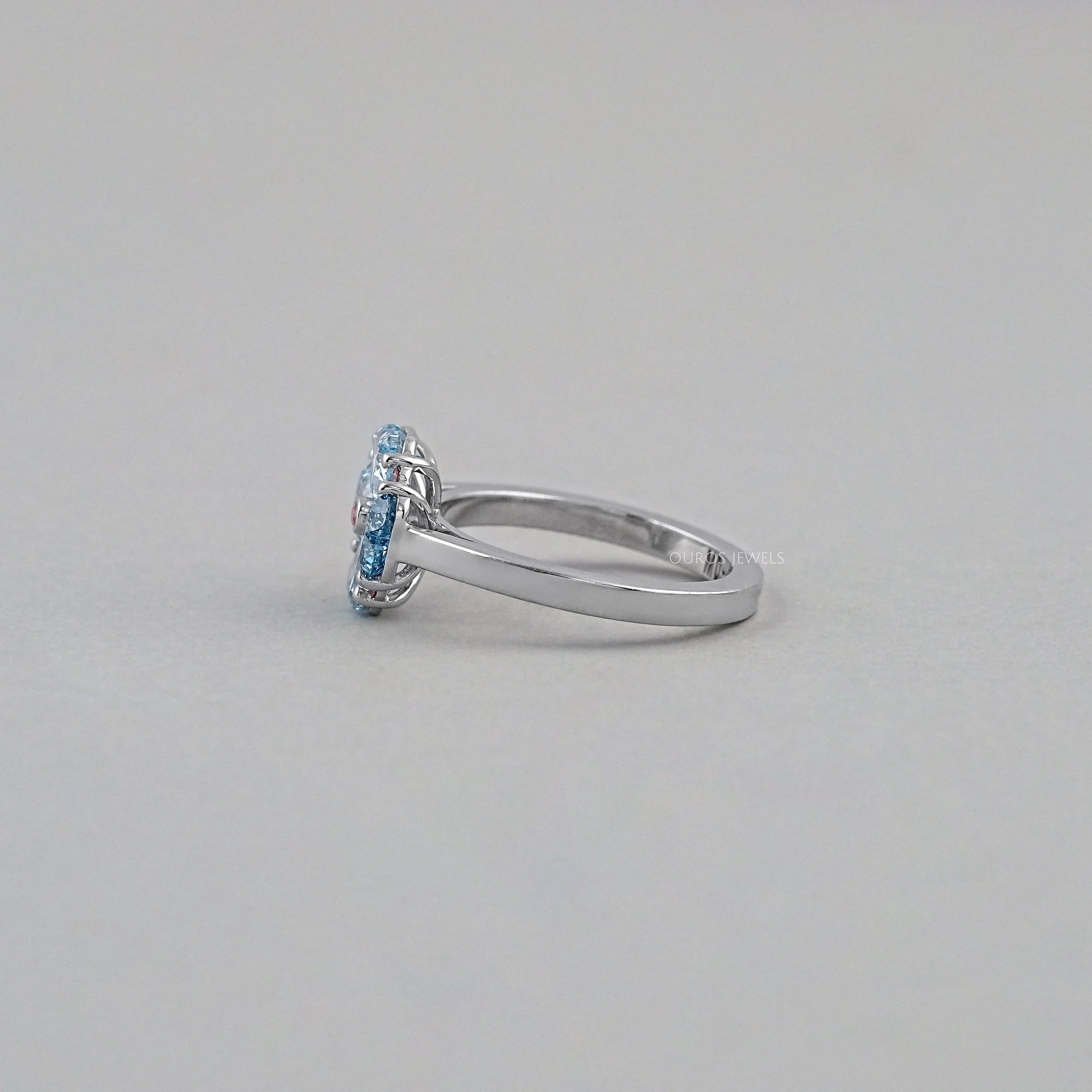 Blue Heart Cut Lab Diamond Flower Ring Ring