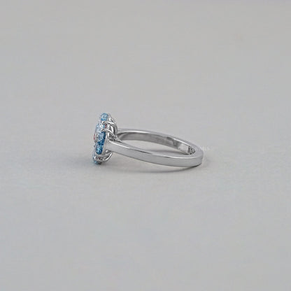 Blue Heart Cut Lab Diamond Flower Ring Ring