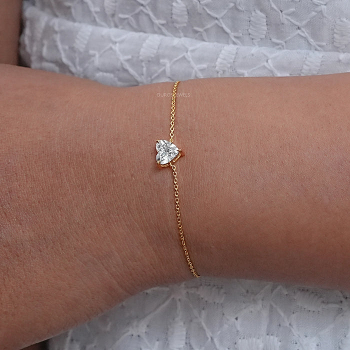 Heart Cut Lab Diamond Solitaire Chain Bracelet