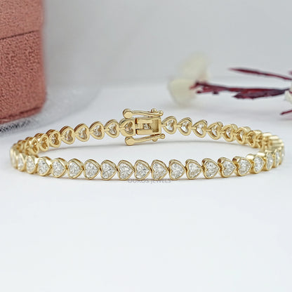 Heart Shape Lab Diamond Bracelet Bezel Set Bracelet