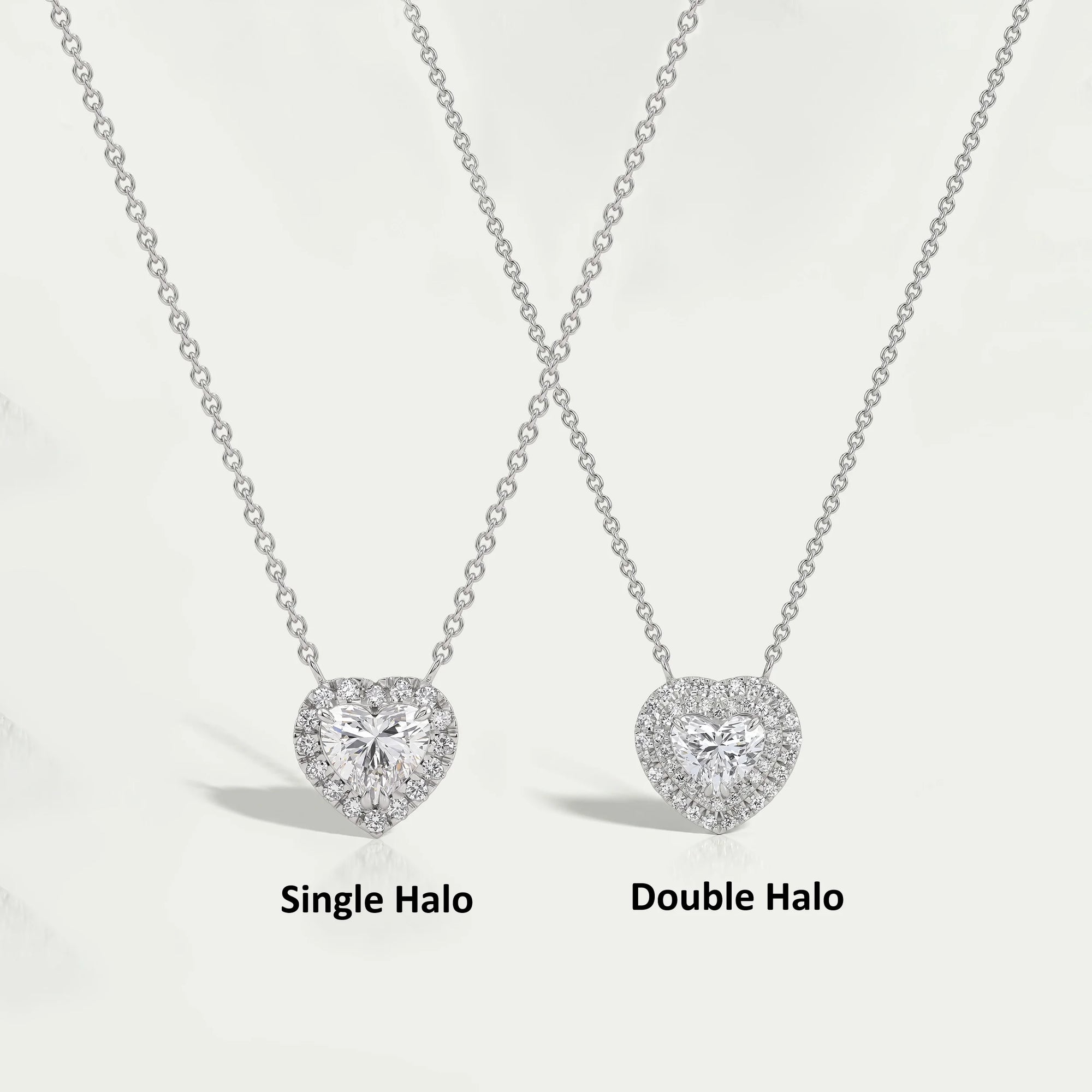Heart Cut Lab Grown Diamond Double Halo Pendant Necklaces
