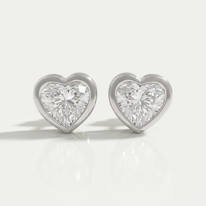 Heart Diamond Bezel Set Stud Earrings