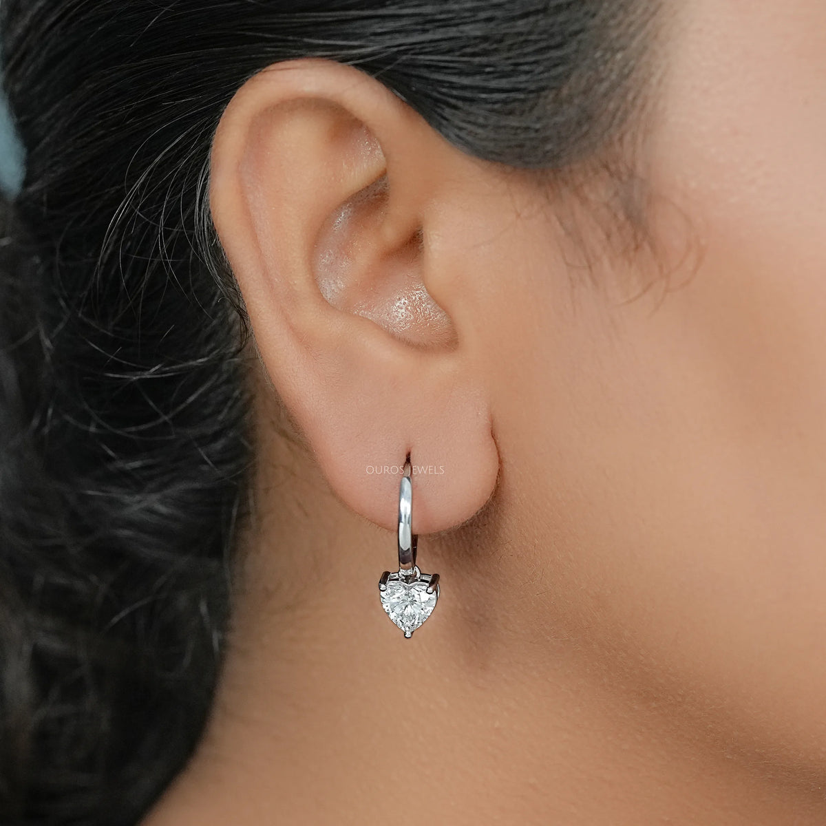 Lab Diamond Heart Cut Dangle Hoop Earrings Earrings