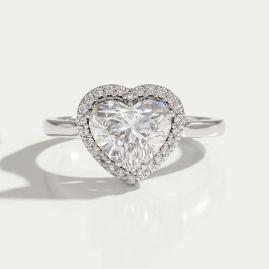 Heart Cut Lab Diamond Solitaire Halo Engagement Ring