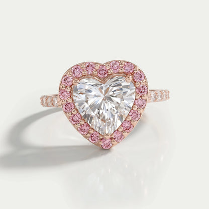 Heart Lab Diamond Pink Halo Engagement Ring Rings