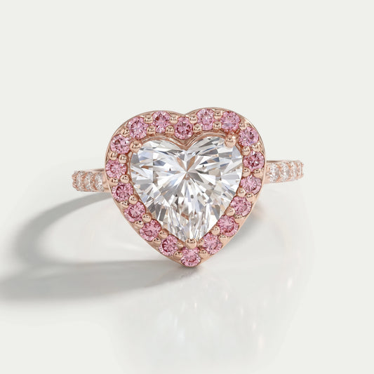 Heart Lab Diamond Pink Halo Engagement Ring