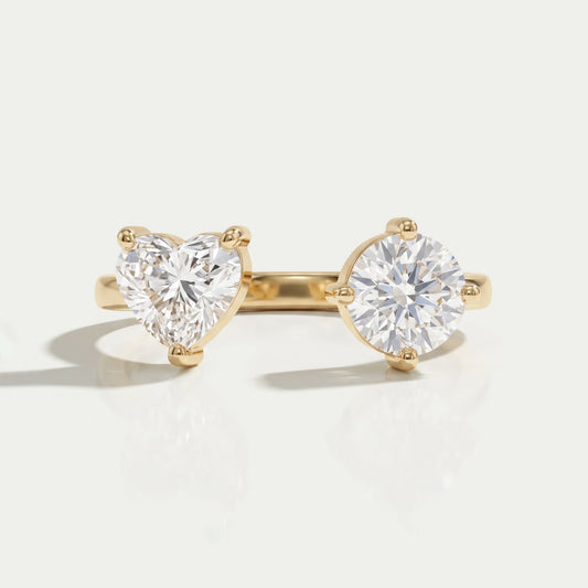 Heart And Round Cut Lab Grown Diamond  Open Cuff Ring