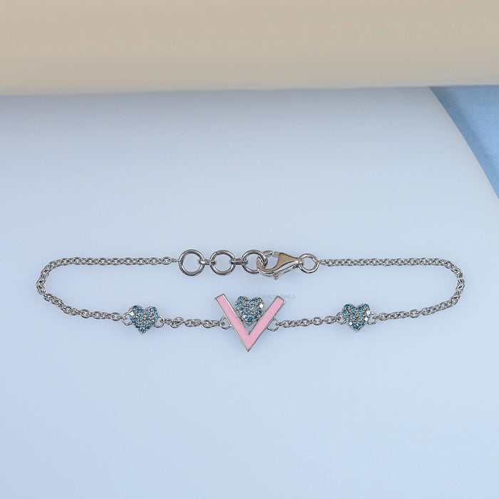 Heart Shaped Blue Round Diamond Bracelet For Baby Girl