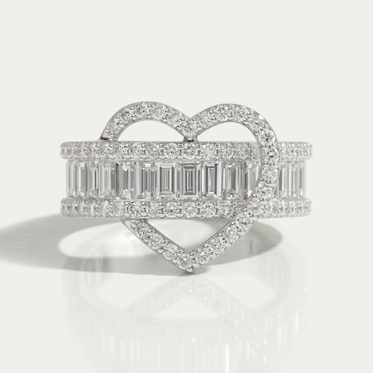 Heart Shape Baguette Half Eternity Band Ring
