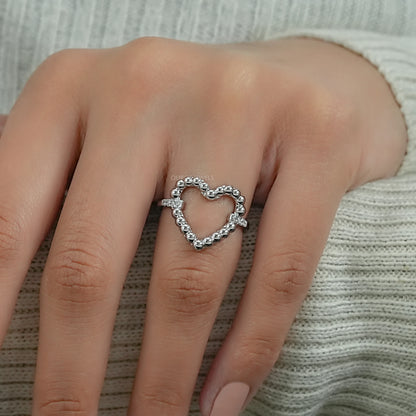 Open Heart Shape Round Diamond Bubble Ring Ring