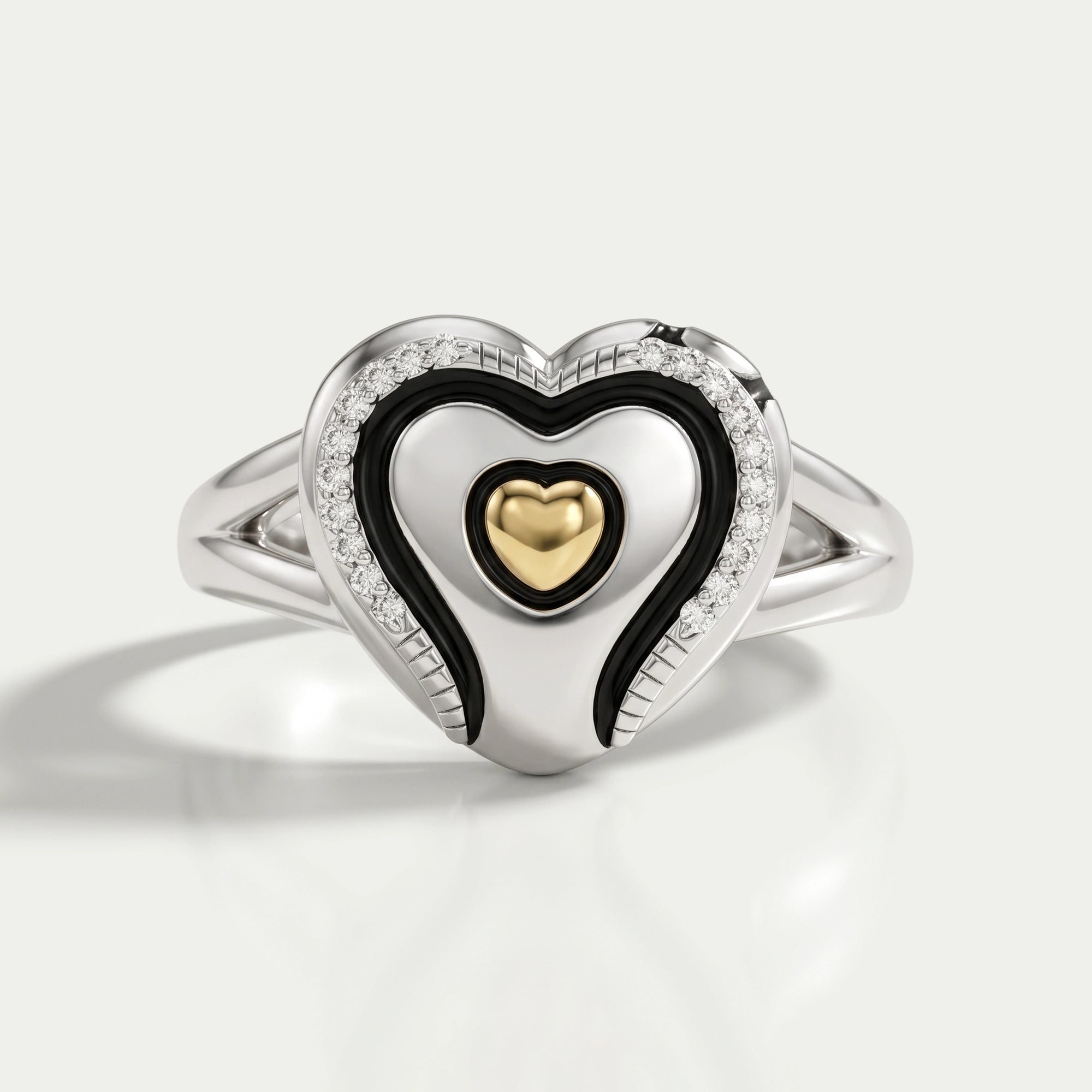 Heart Shape Round Diamond Signet Ring Ring