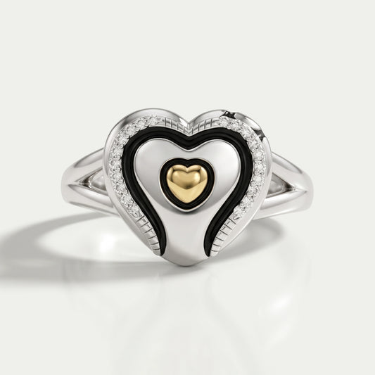 Heart Shape Round Diamond Signet Ring