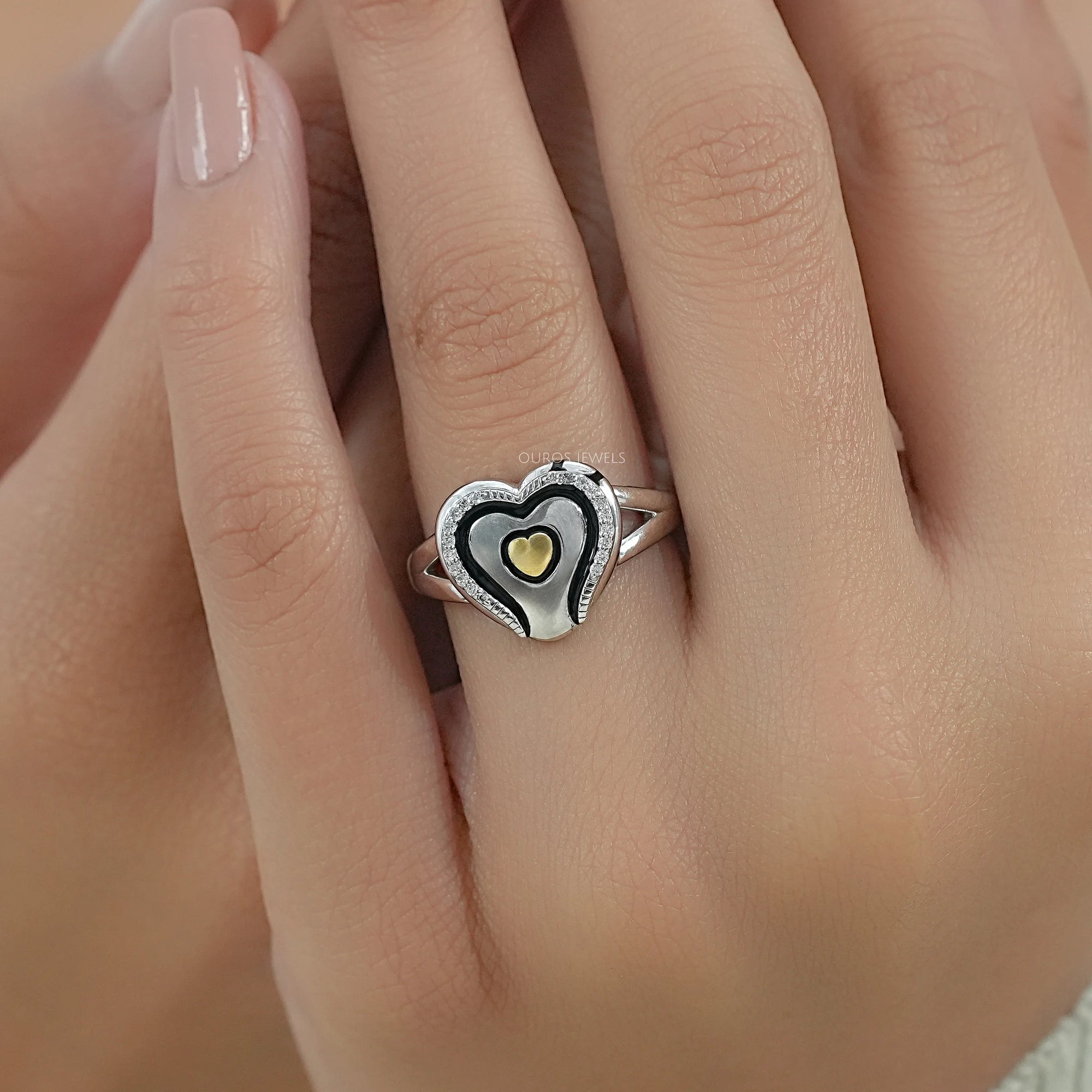 Heart Shape Round Diamond Signet Ring Ring