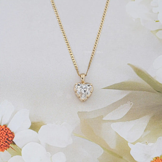 Old Mine Heart Lab Diamond Solitaire Pendant Necklaces