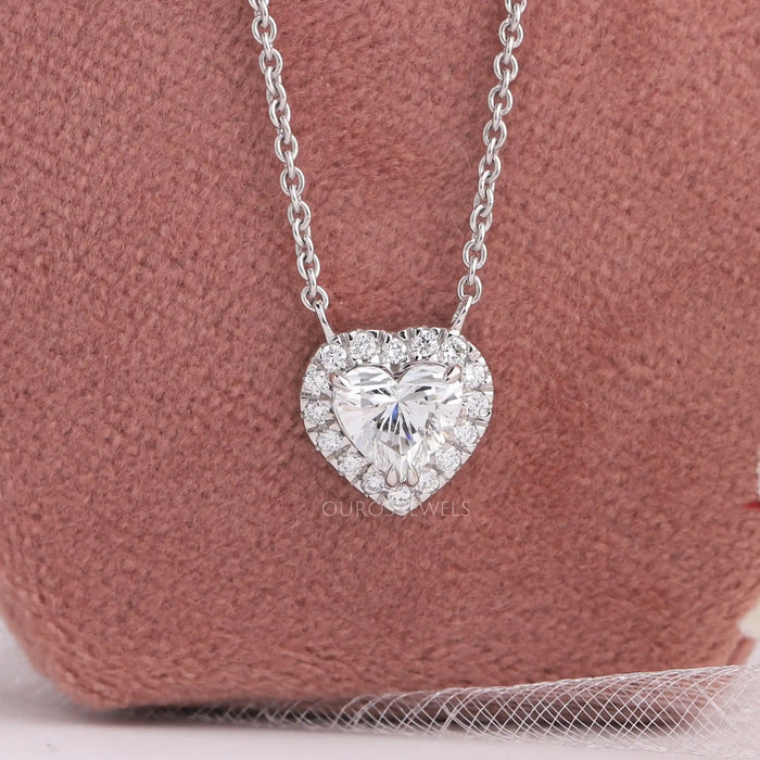 Heart Cut Lab Grown Diamond Double Halo Pendant