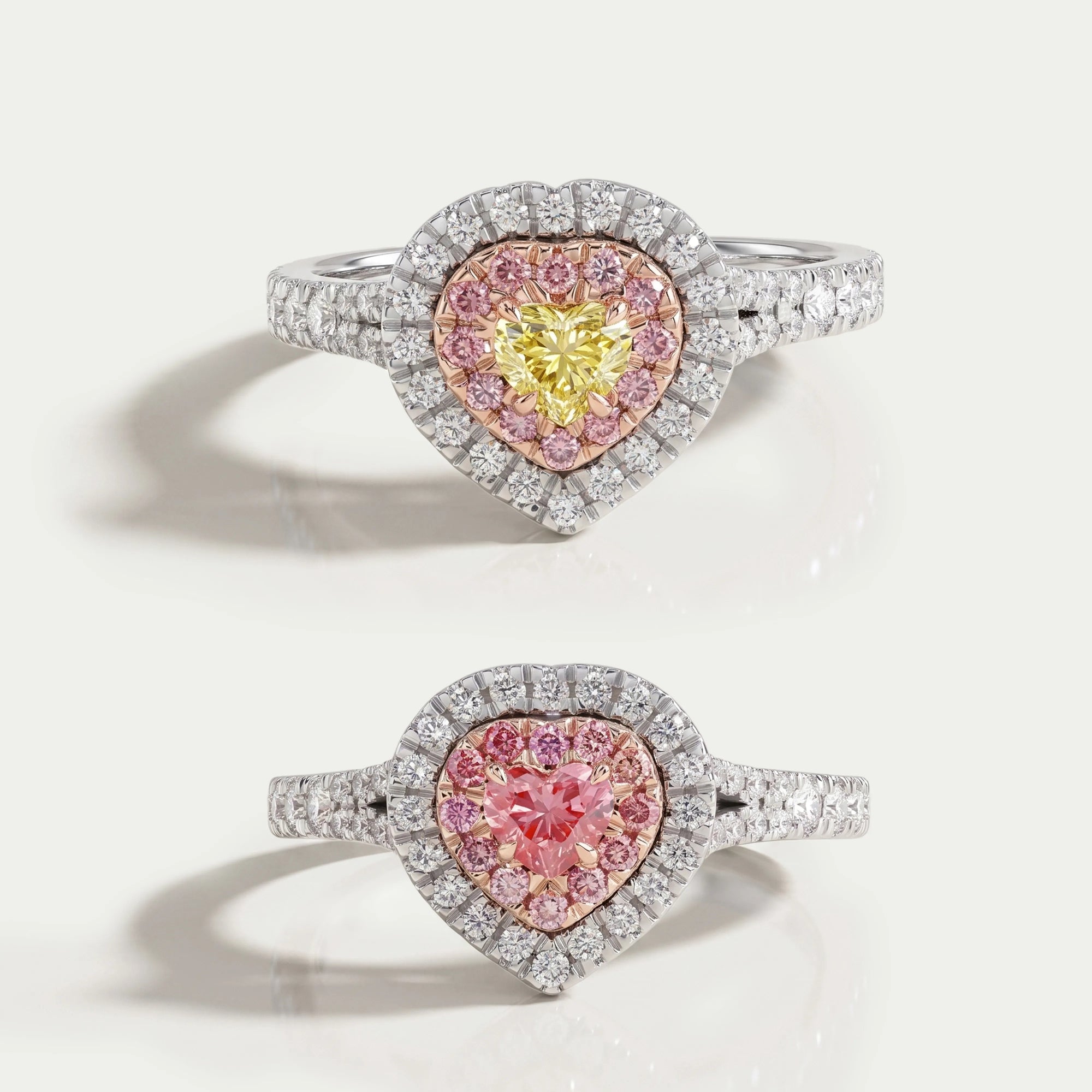 Heart Cut Yellow Diamond Double Halo Engagement Ring Ring