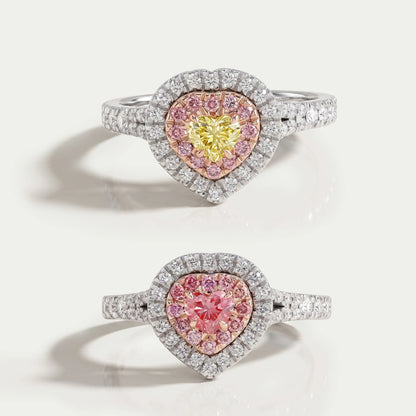 Heart Cut Yellow Diamond Double Halo Engagement Ring Ring