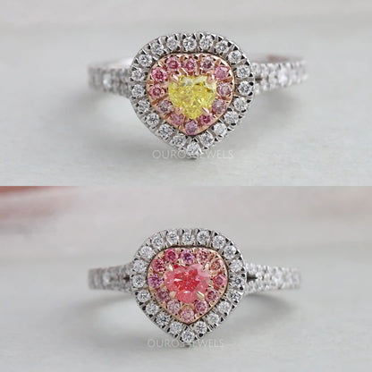 Heart Cut Yellow Diamond Double Halo Engagement Ring Ring