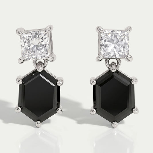 Hexagon Black Diamond Dangle Earrings Earrings