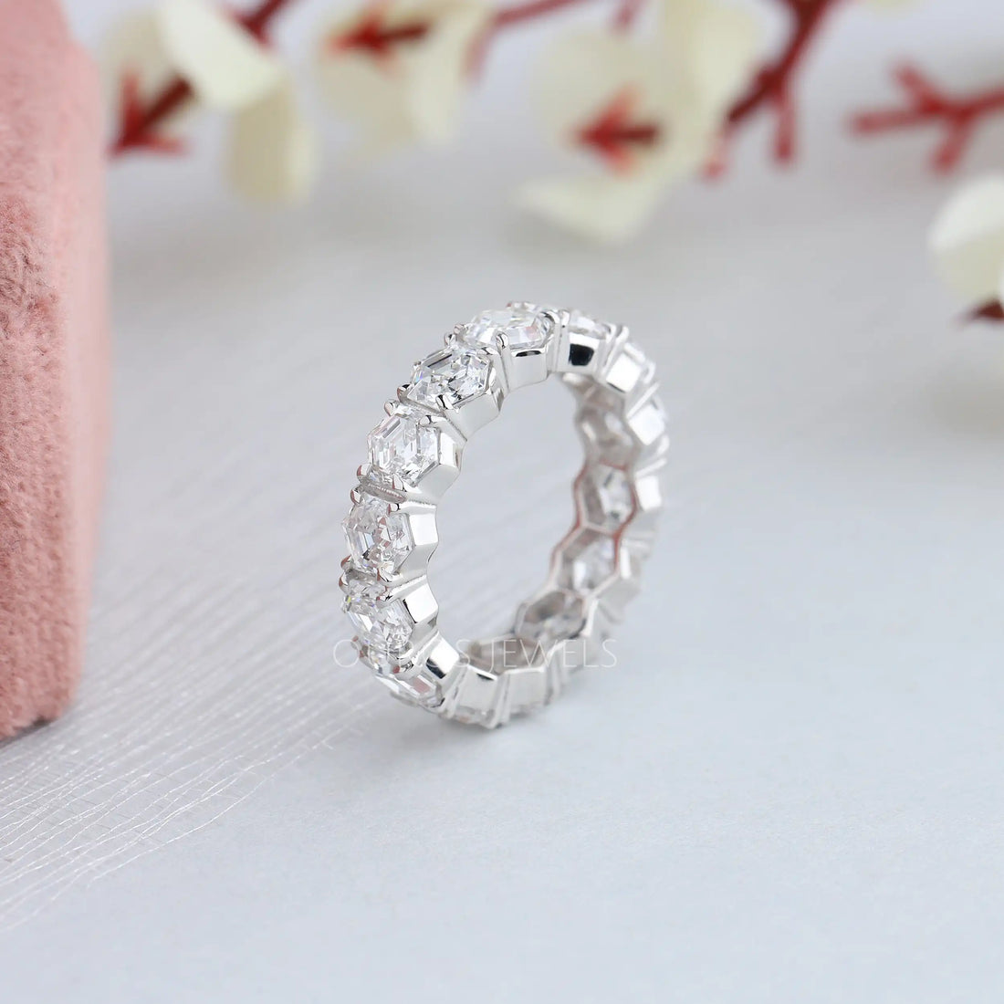 Hexagon Cut Lab Diamond Full Eternity Diamond Band Rings