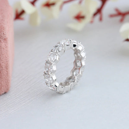 Hexagon Cut Lab Diamond Full Eternity Diamond Band Rings