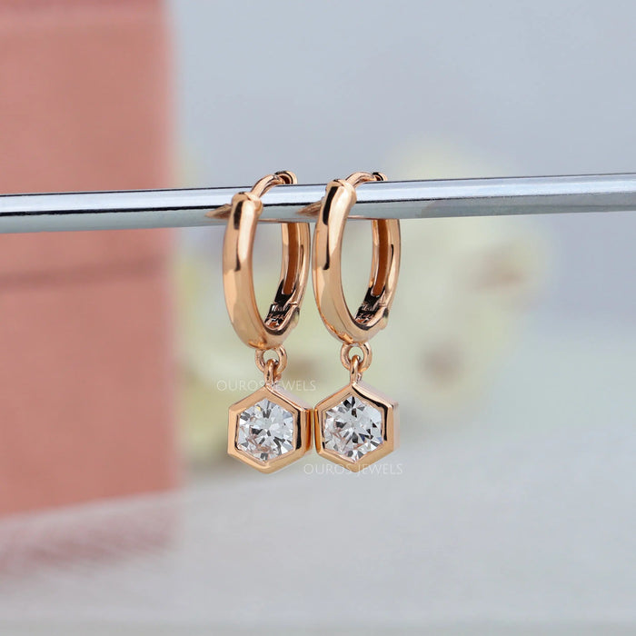 Hexagon Diamond Huggie Hoop Earrings