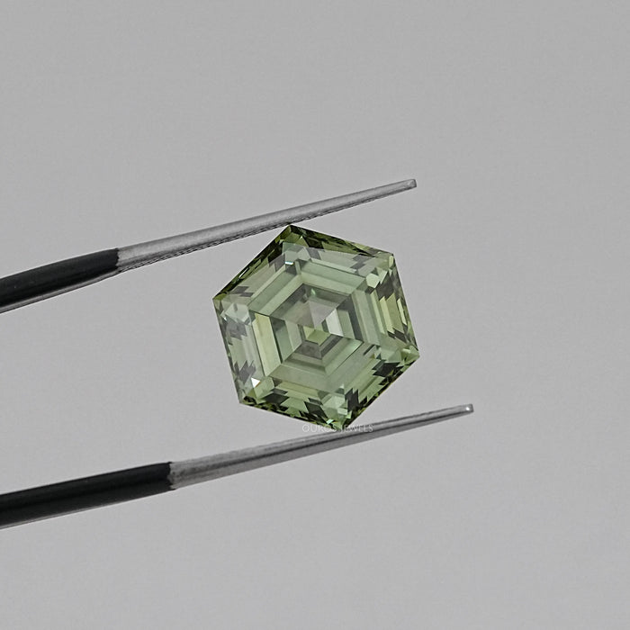 Fancy Vivid Green Step Cut Hexagonal Loose Diamond