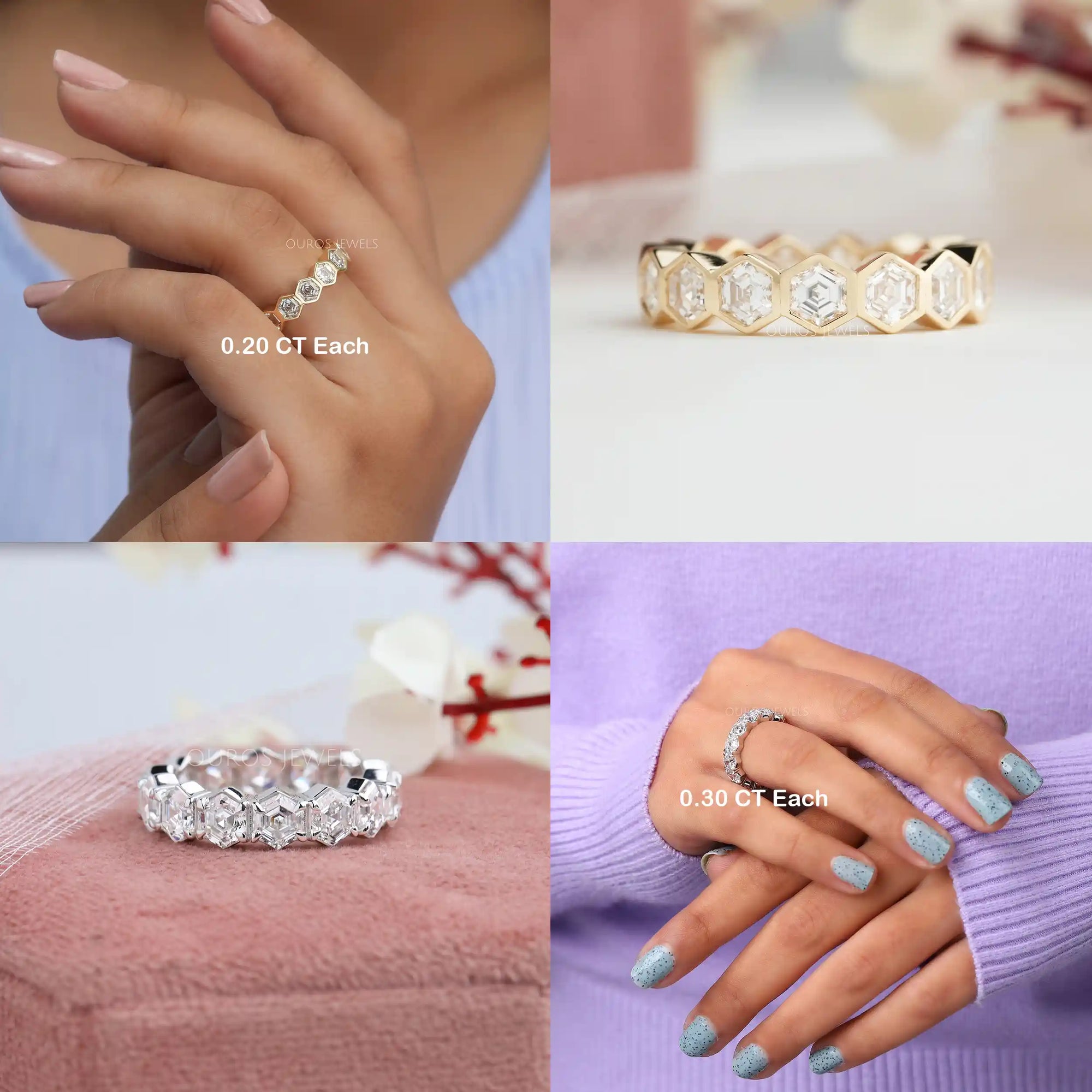 Hexagon Cut Lab Diamond Full Eternity Diamond Band Rings
