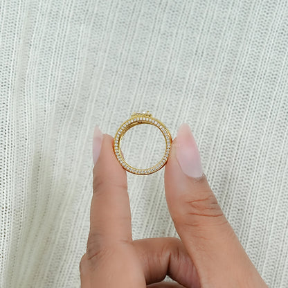 Old Mine Pear Diamond Halo Wide Flush Set Ring Ring