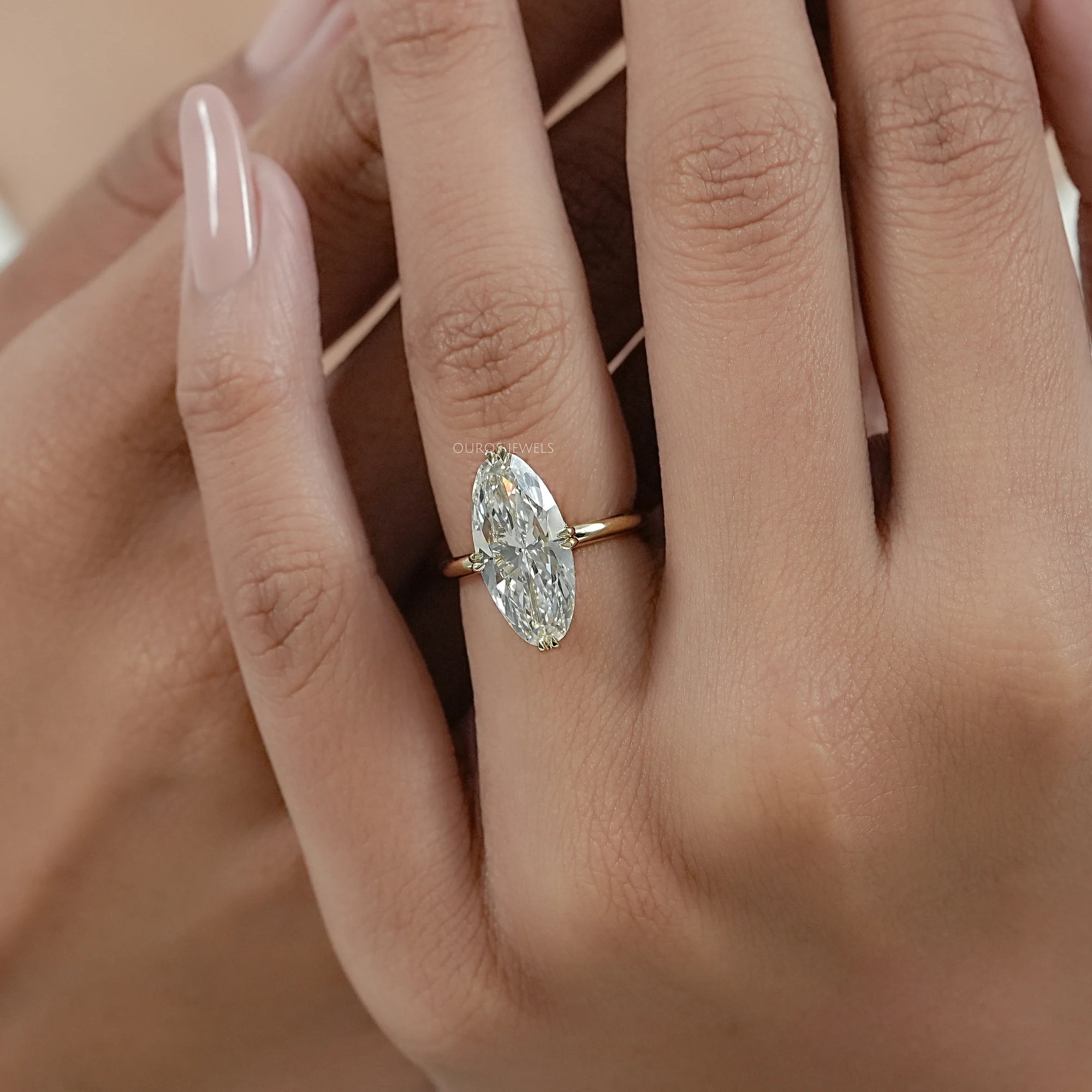 Moval Cut Lab Diamond Hidden Halo Ring Ring