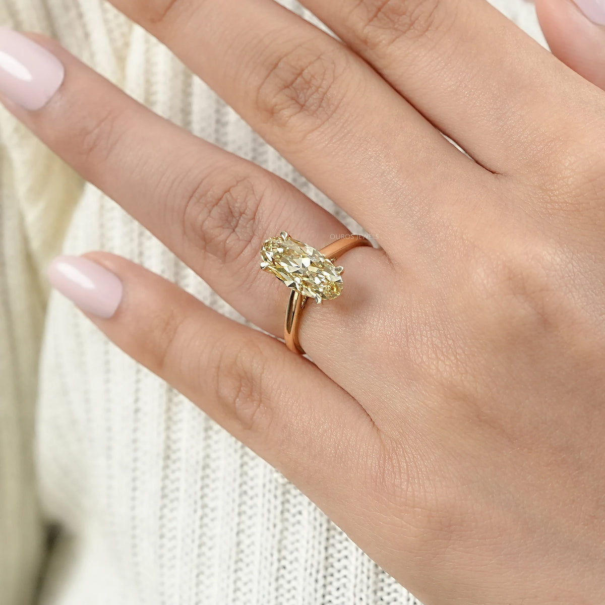 Fancy Yellow Old Mine Moval Cut Solitaire Engagement Ring Rings