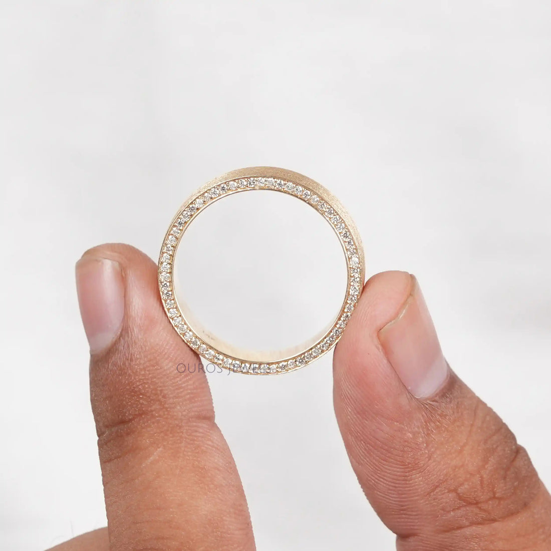 Brushed Hidden Round Diamond Wedding Band For Men