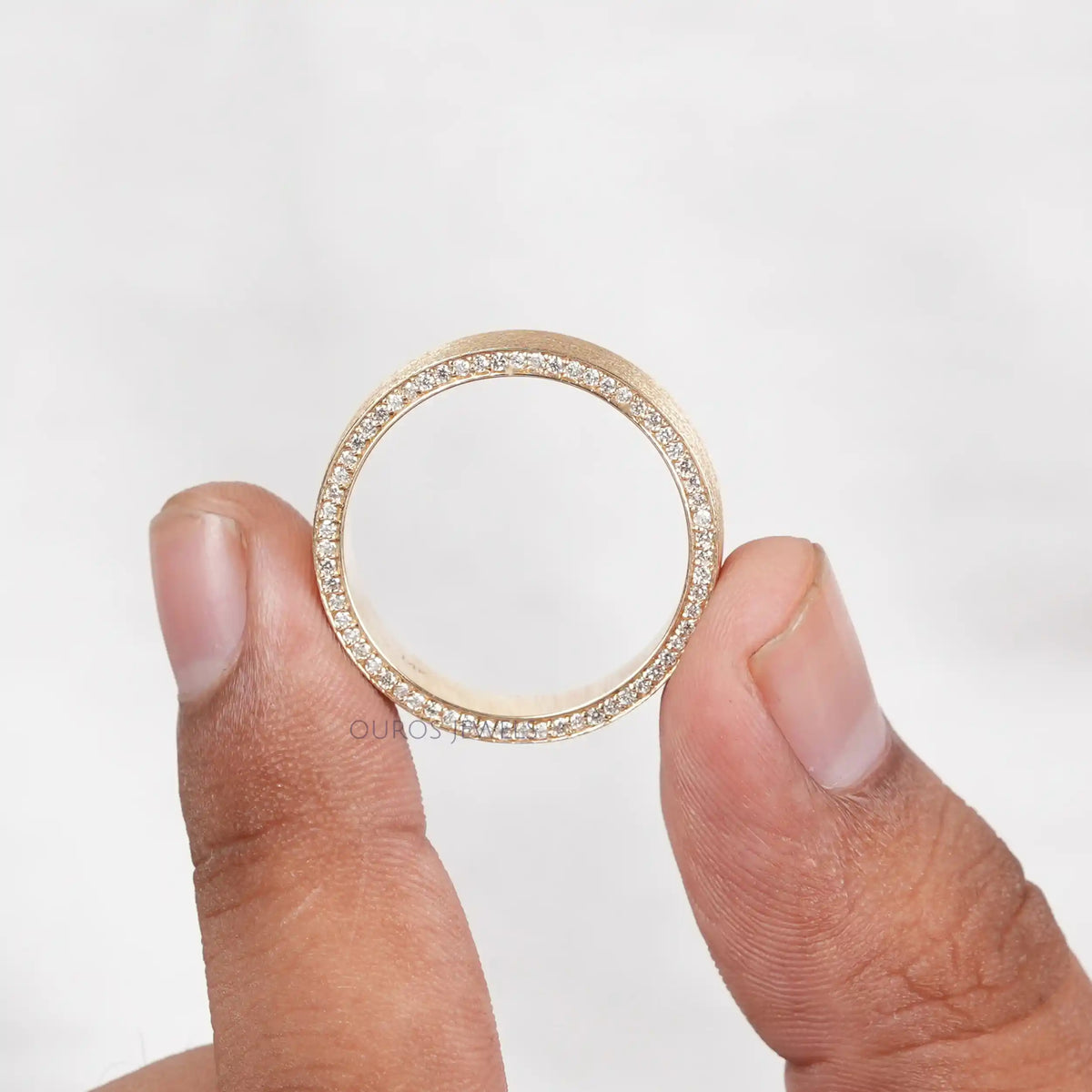 Brushed Hidden Round Diamond Wedding Band For Men
