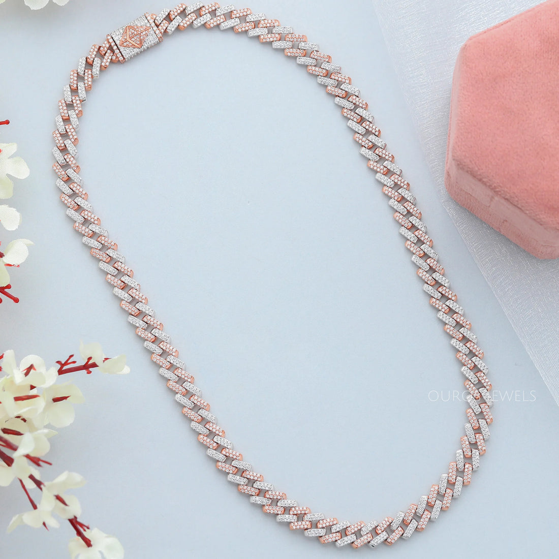 Two Tone Round Cut Miami Cuban Chain Men's Necklace