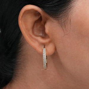 Pave Set Round Diamond Hoop Earrings